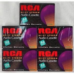 New RCA RC60 Hi Fi Stereo Audio Cassette Tapes 60-Min Lot of 5 Sealed